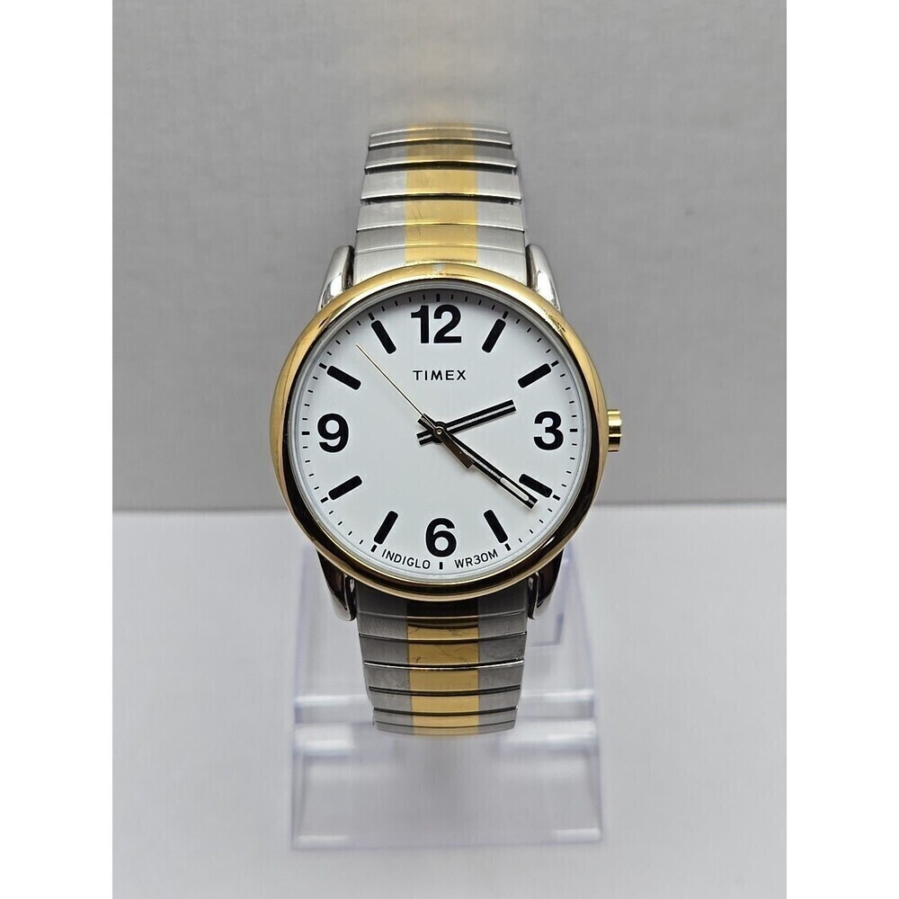 Timex Easy Reader Indiglo Two Tone 38mm Quartz Watch New Battery WR 30M Vintage